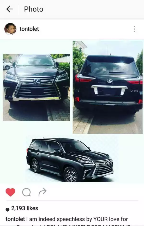 Married Actress, Tonto Dike Gets 2017 Lexus SUV From Her Hubby [Photos]